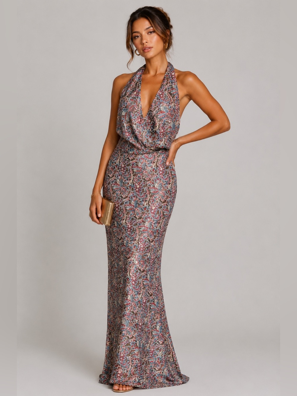 Veronica Beard Whitney Halter Silk Blend Maxi Dress Paisley Backless Size 4